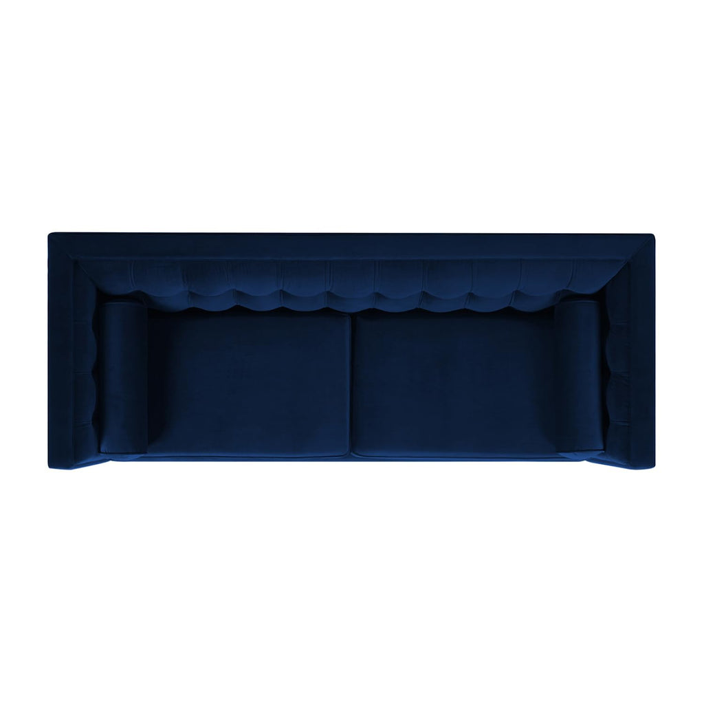 84" Tufted Navy Blue Velvet Sofa with Two Reversible Cushions Q64634