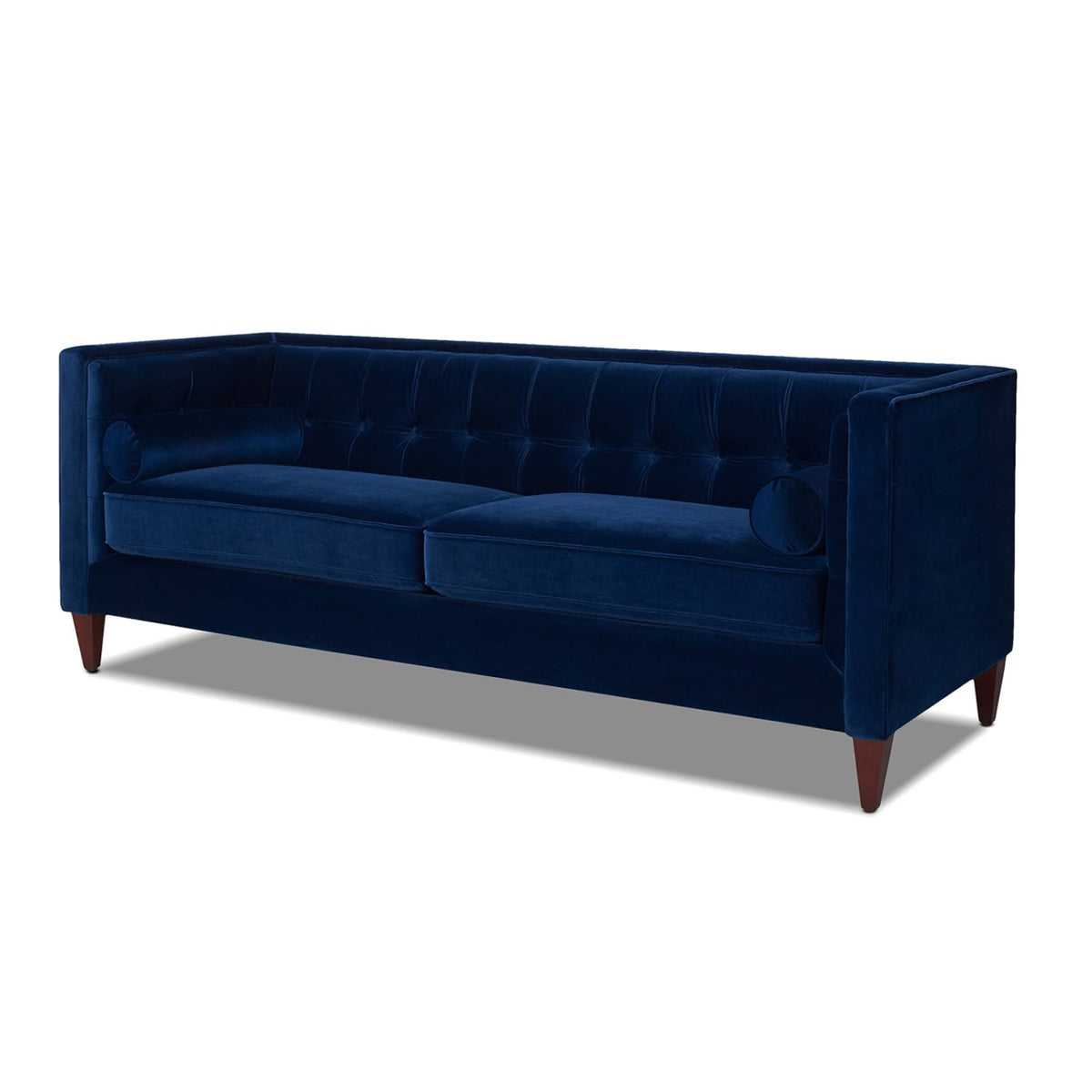 84" Tufted Navy Blue Velvet Sofa with Two Reversible Cushions Q64634
