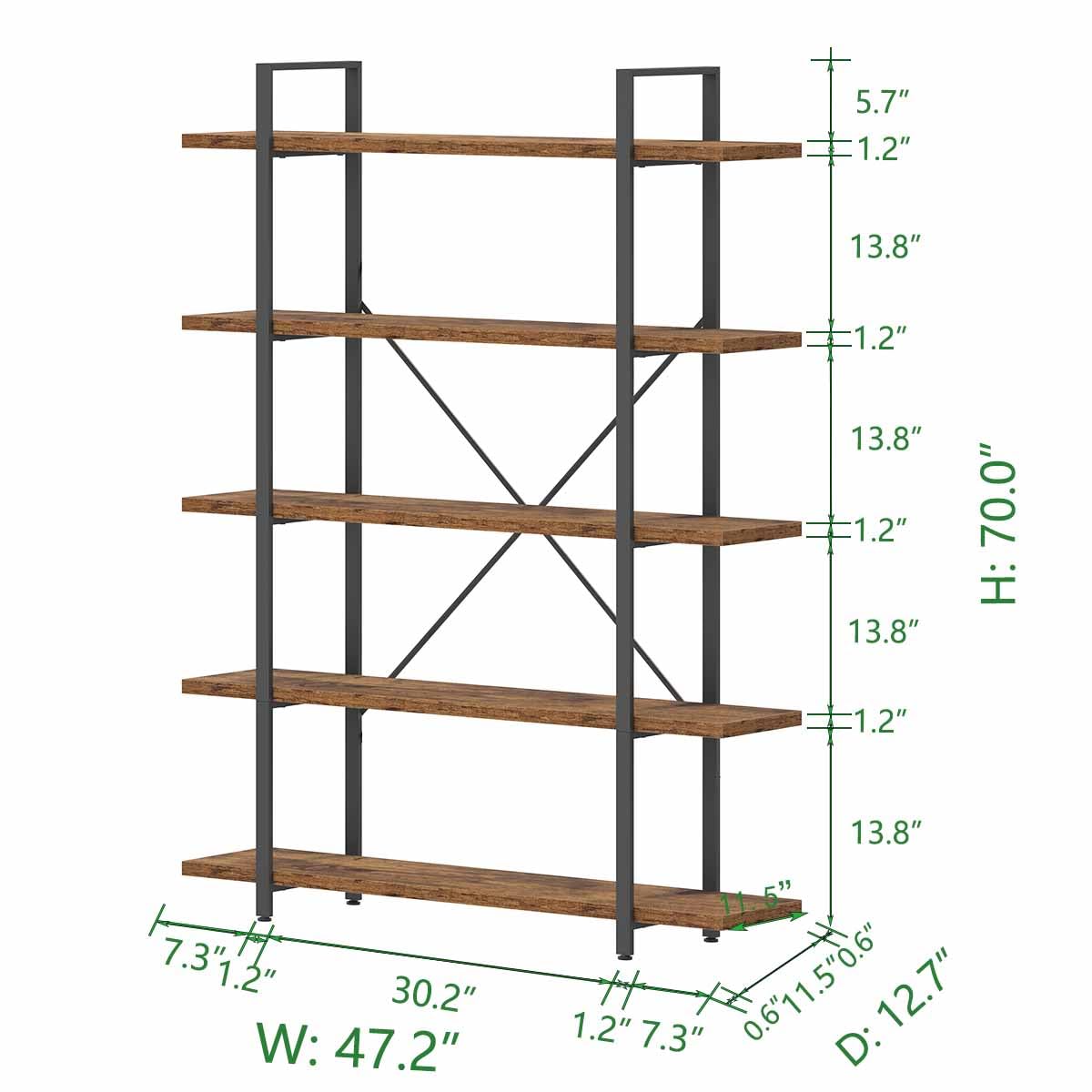 Rustic Brown 5 Shelf Wood Bookshelf M8673
