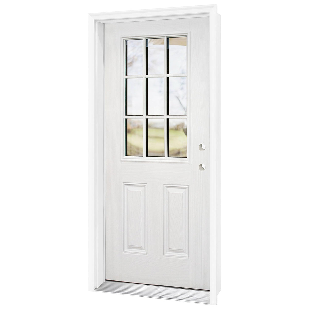 Fiberglass Exterior Door with Brickmould, 36 x 80 Left Hand Inswing 9 Lite Glass D39828