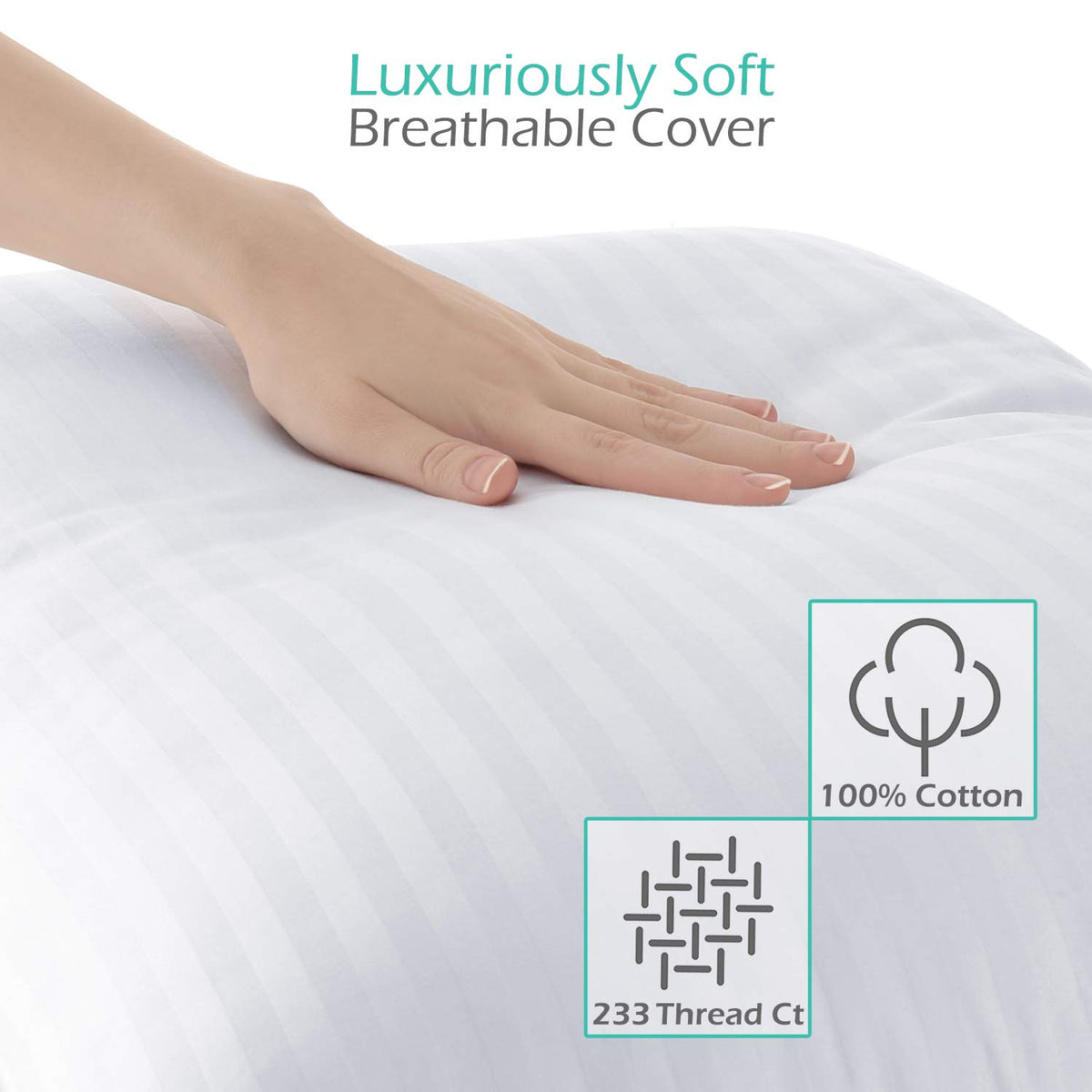 King Size Set of 2 Down Alternative Cotton Bed Pillows B12668
