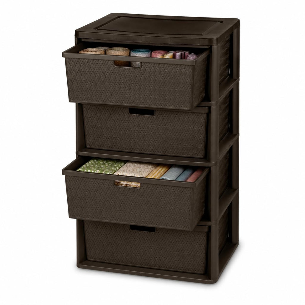 Brown 4 Drawer Plastic Storage Tower M4761
