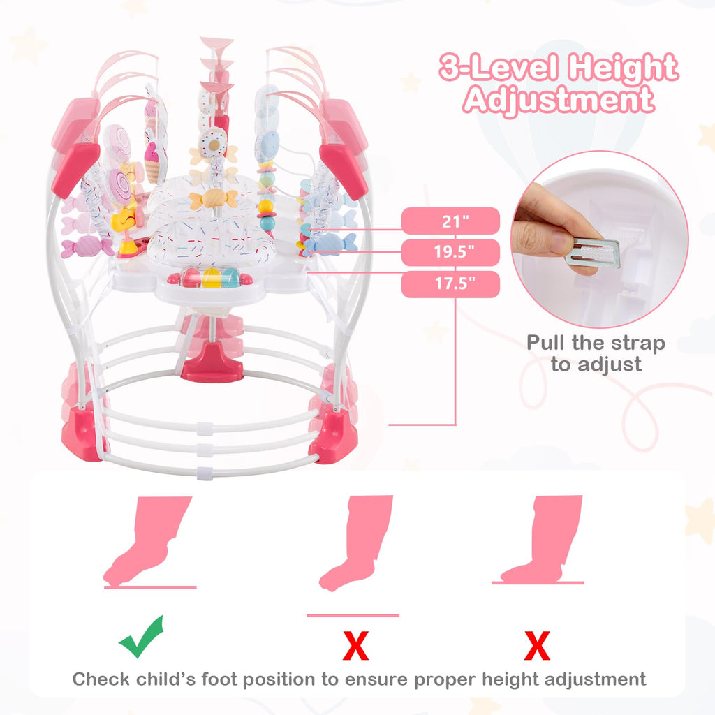 Pink Baby Bouncer Activity Center with Music Lights and Sounds L25951