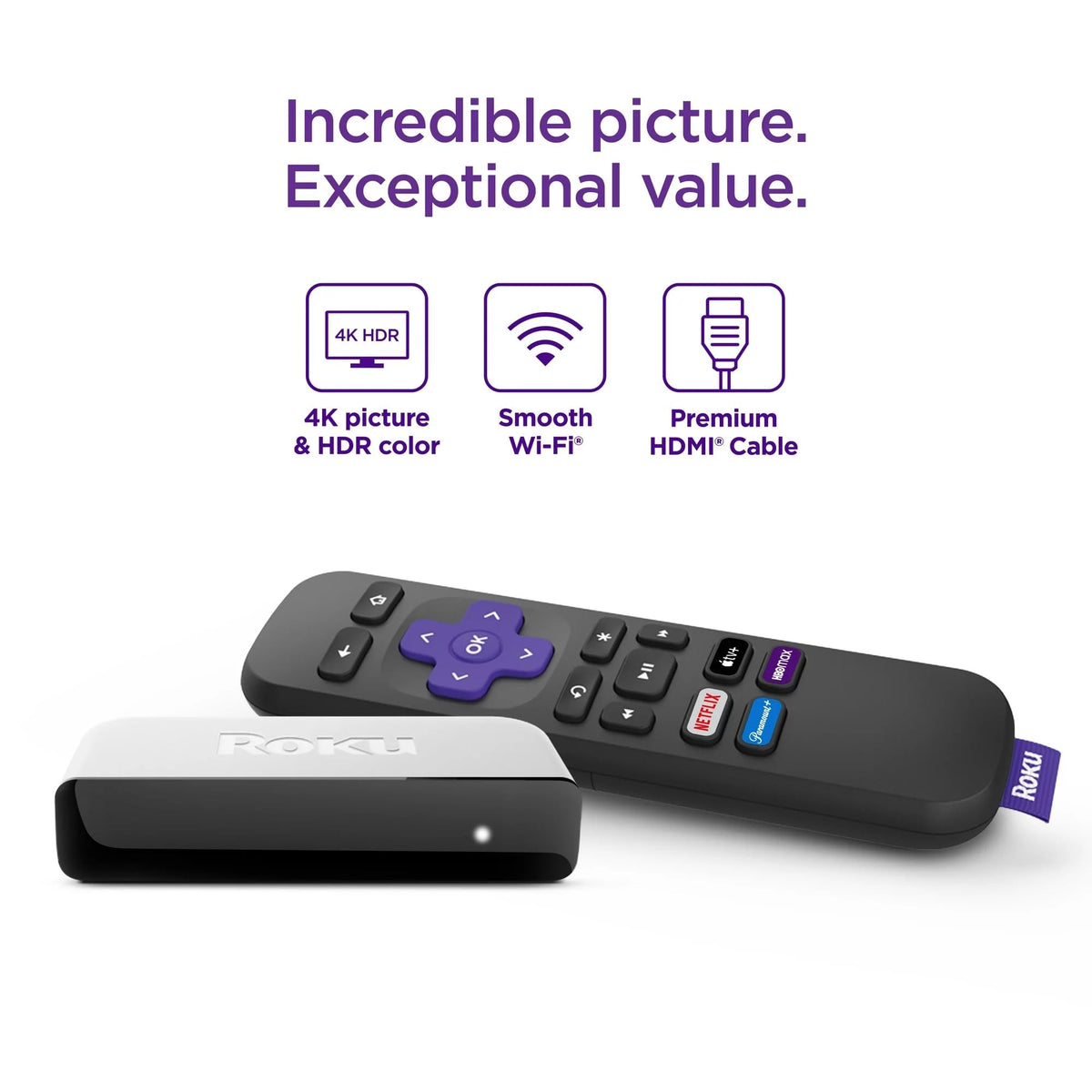 4K HDR Streaming Media Player with HDMI Cable and Remote L29441
