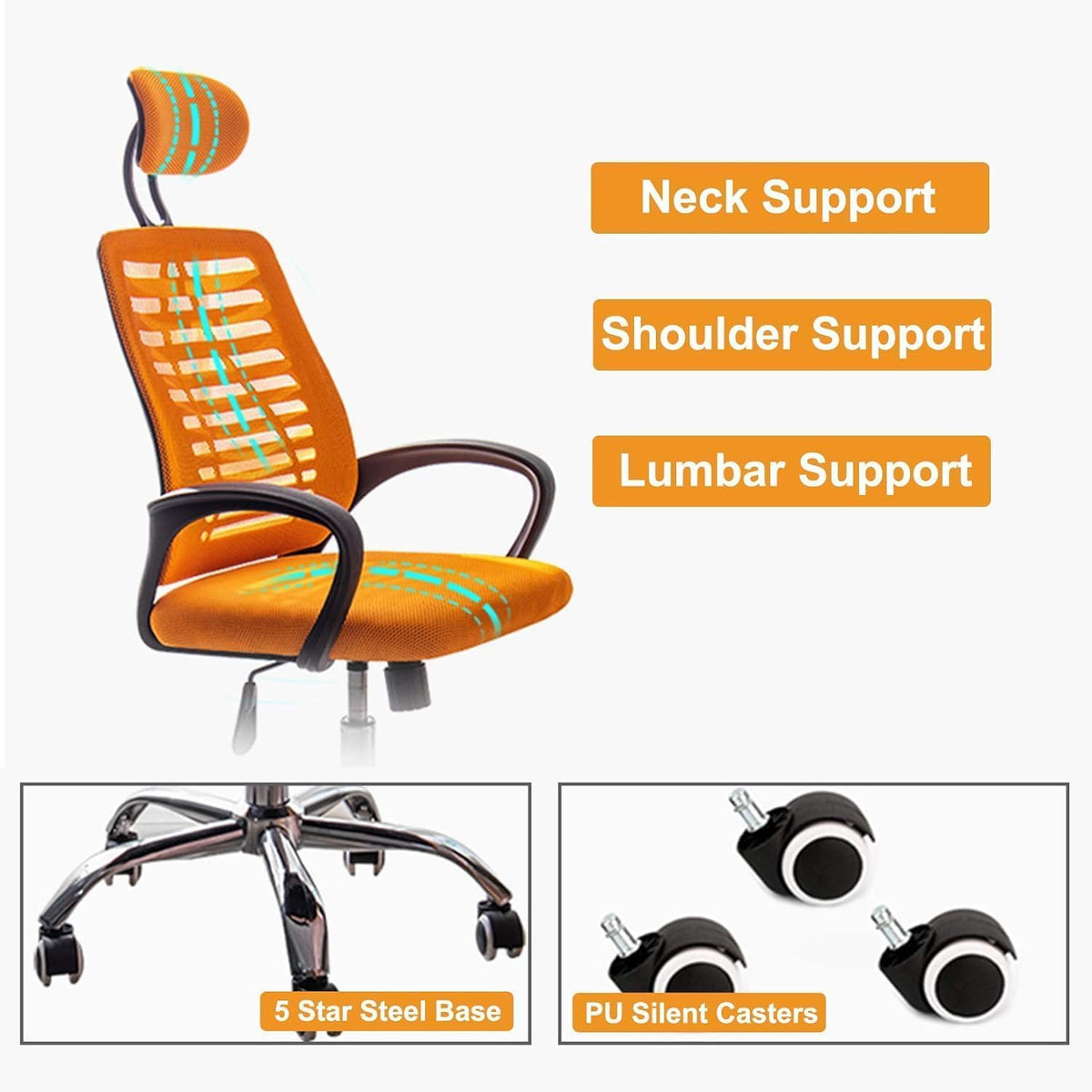 Ergonomic High Back Office Chair with Lumbar Support Orange T876