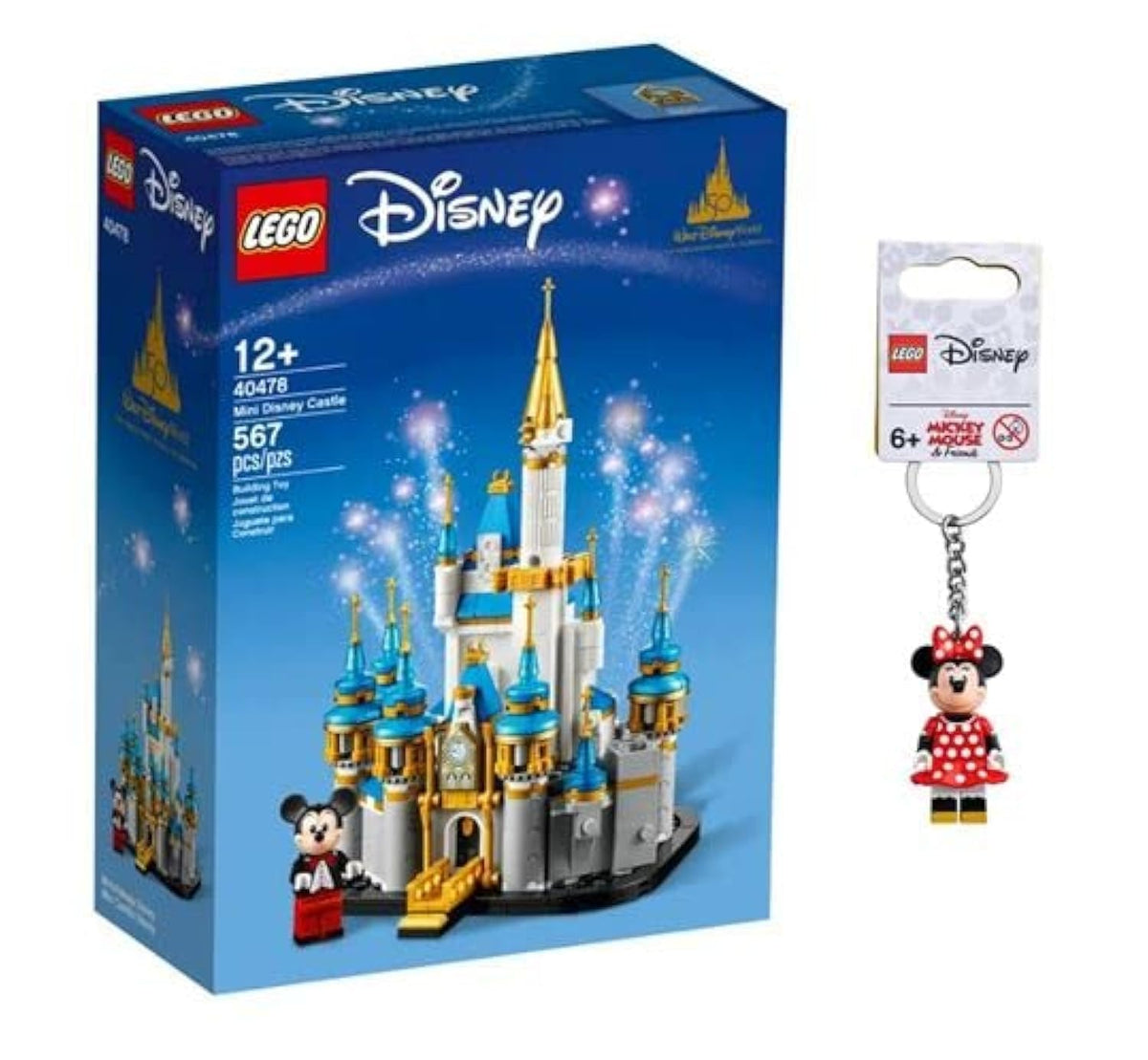 Mini Disney Castle Building Kit + Minnie Mouse Keychain Gift Set G669326