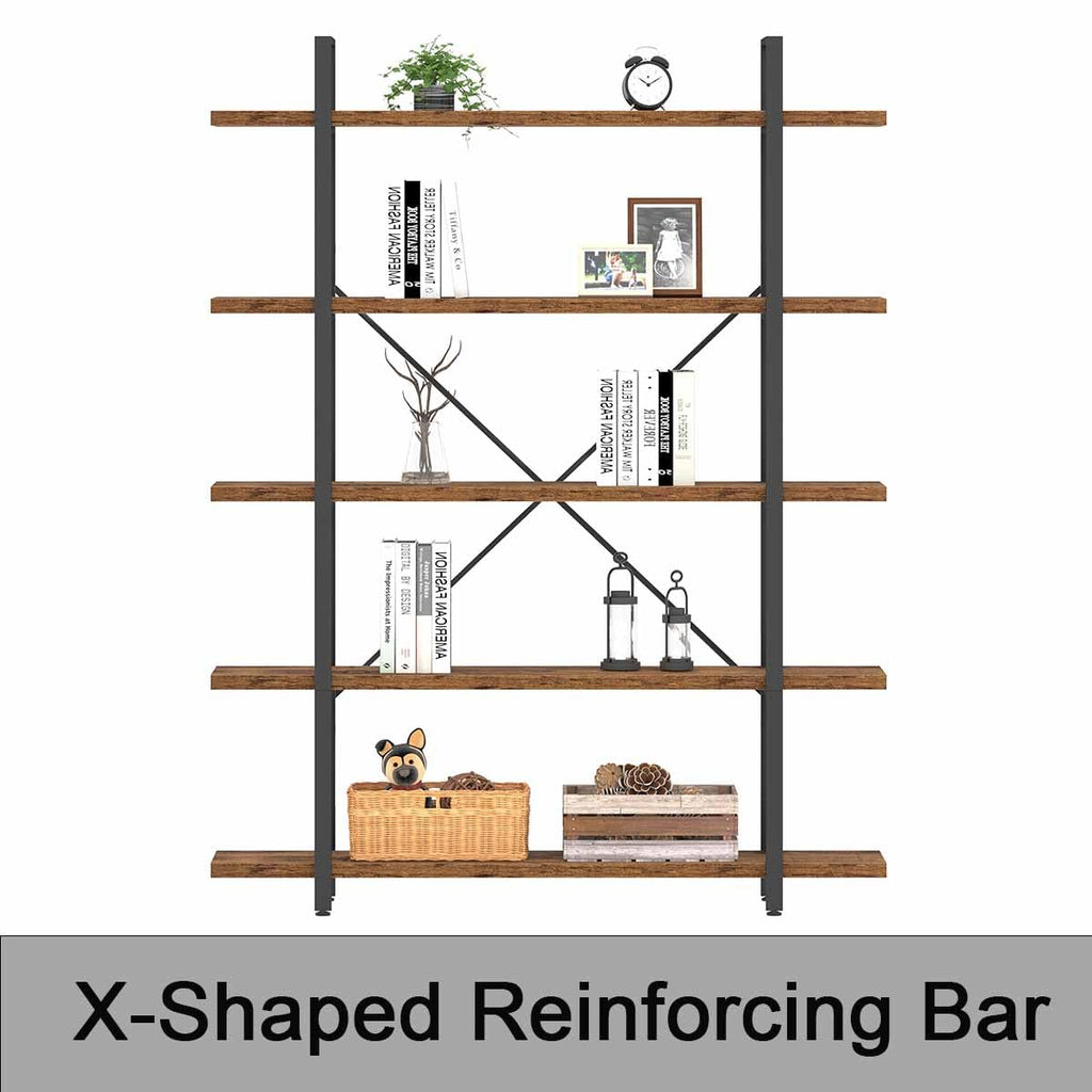 Rustic Brown 5 Shelf Wood Bookshelf M8673