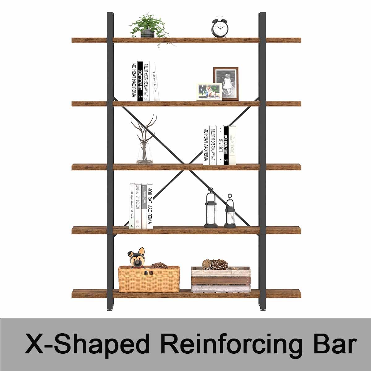 Rustic Brown 5 Shelf Wood Bookshelf M8673