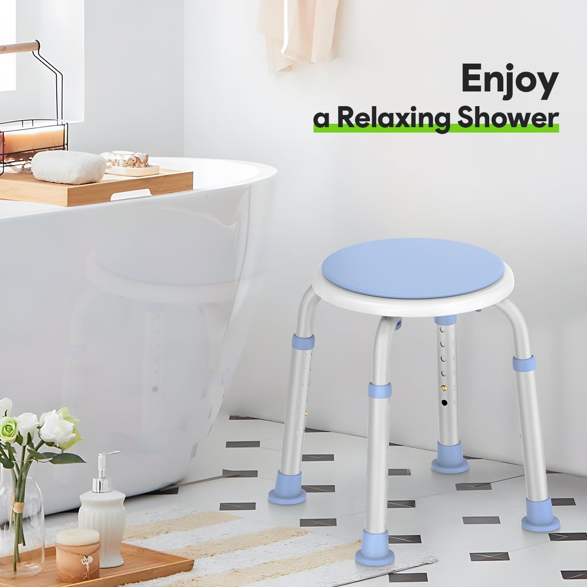 360 Rotating Swivel Shower Seat with Anti-Slip Rubber Tips K61715