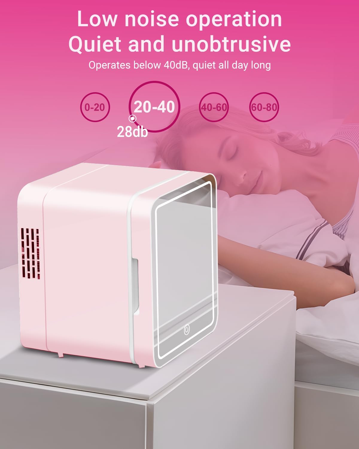 4-Liter Pink Portable Mini Fridge with Mirrored Door B6978