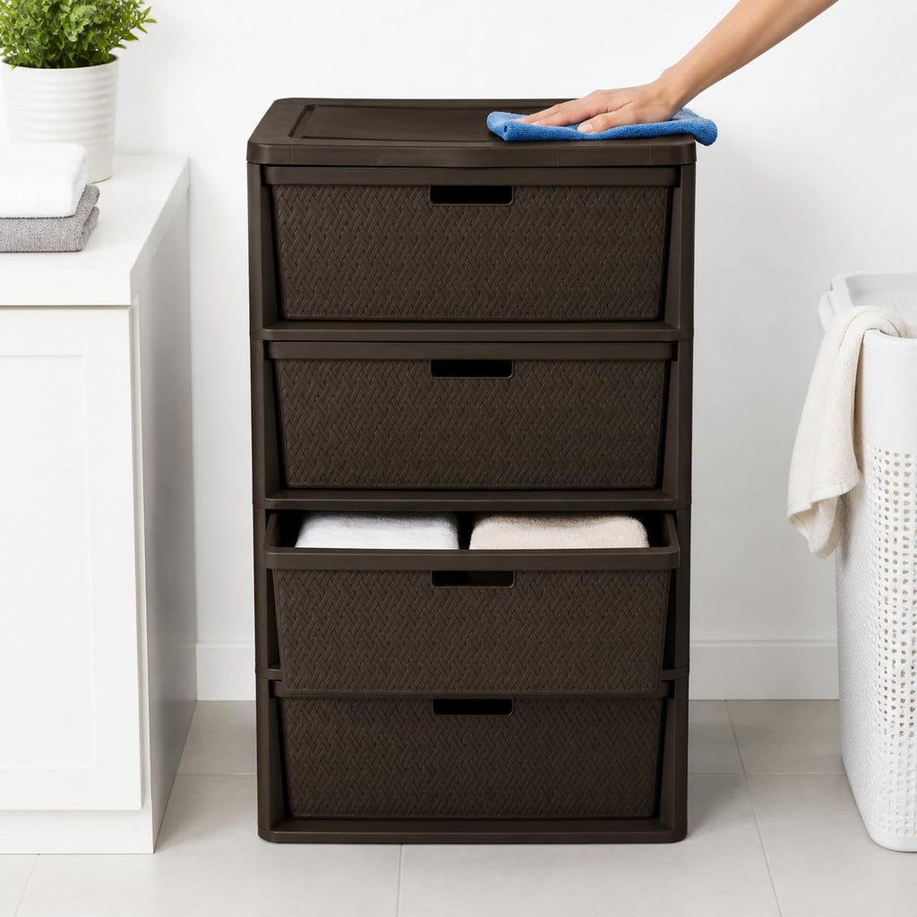 Brown 4 Drawer Plastic Storage Tower M4761