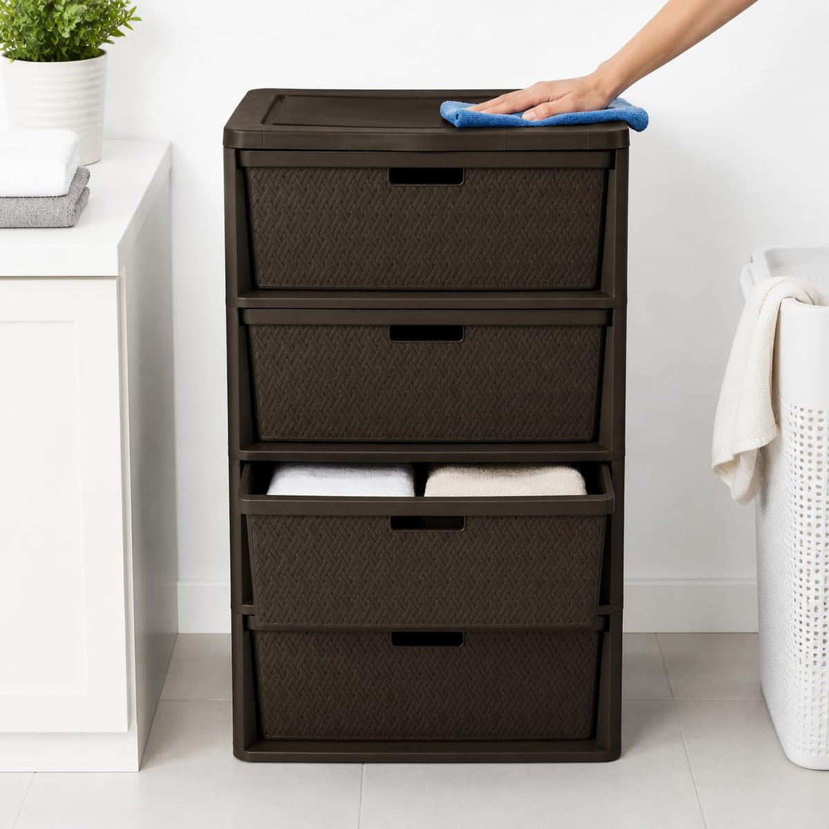 Brown 4 Drawer Plastic Storage Tower M4761