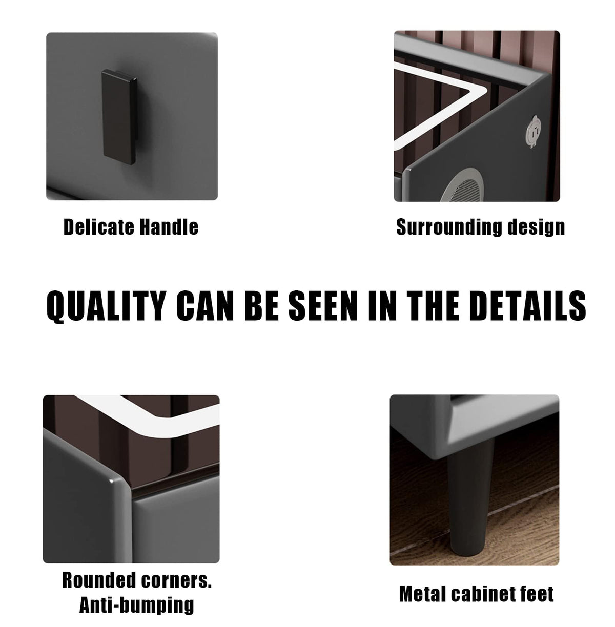 Gray 3 Drawer Smart Bedside Table R515