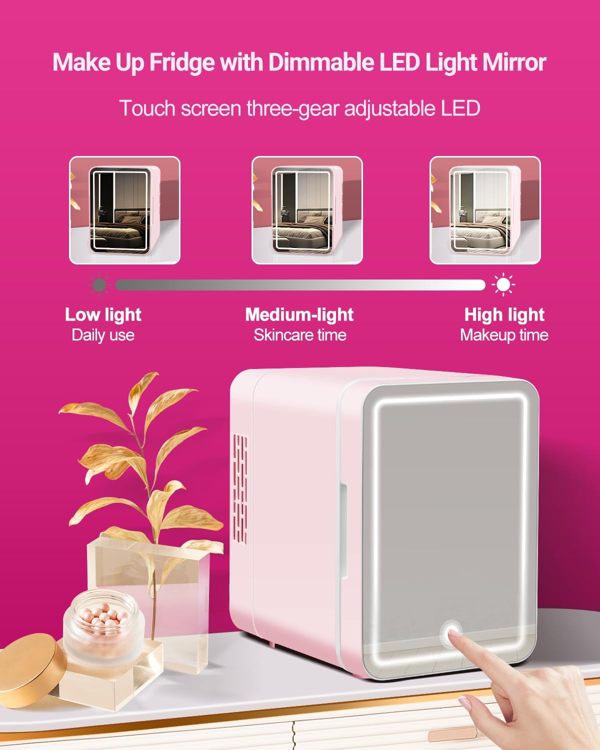 4-Liter Pink Portable Mini Fridge with Mirrored Door B6978