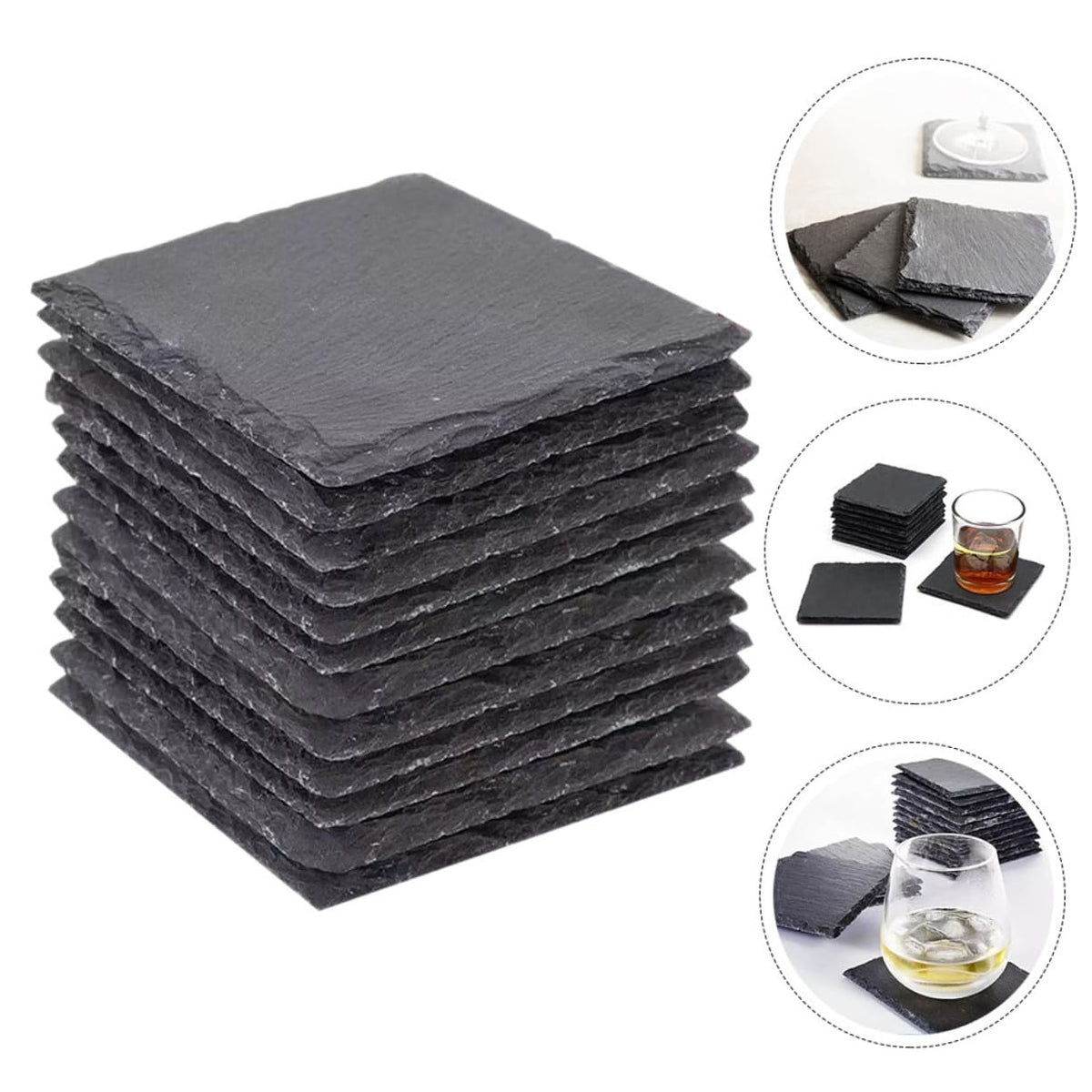 12pcs Natural Stone Coasters Non-Slip Drink Set G7970