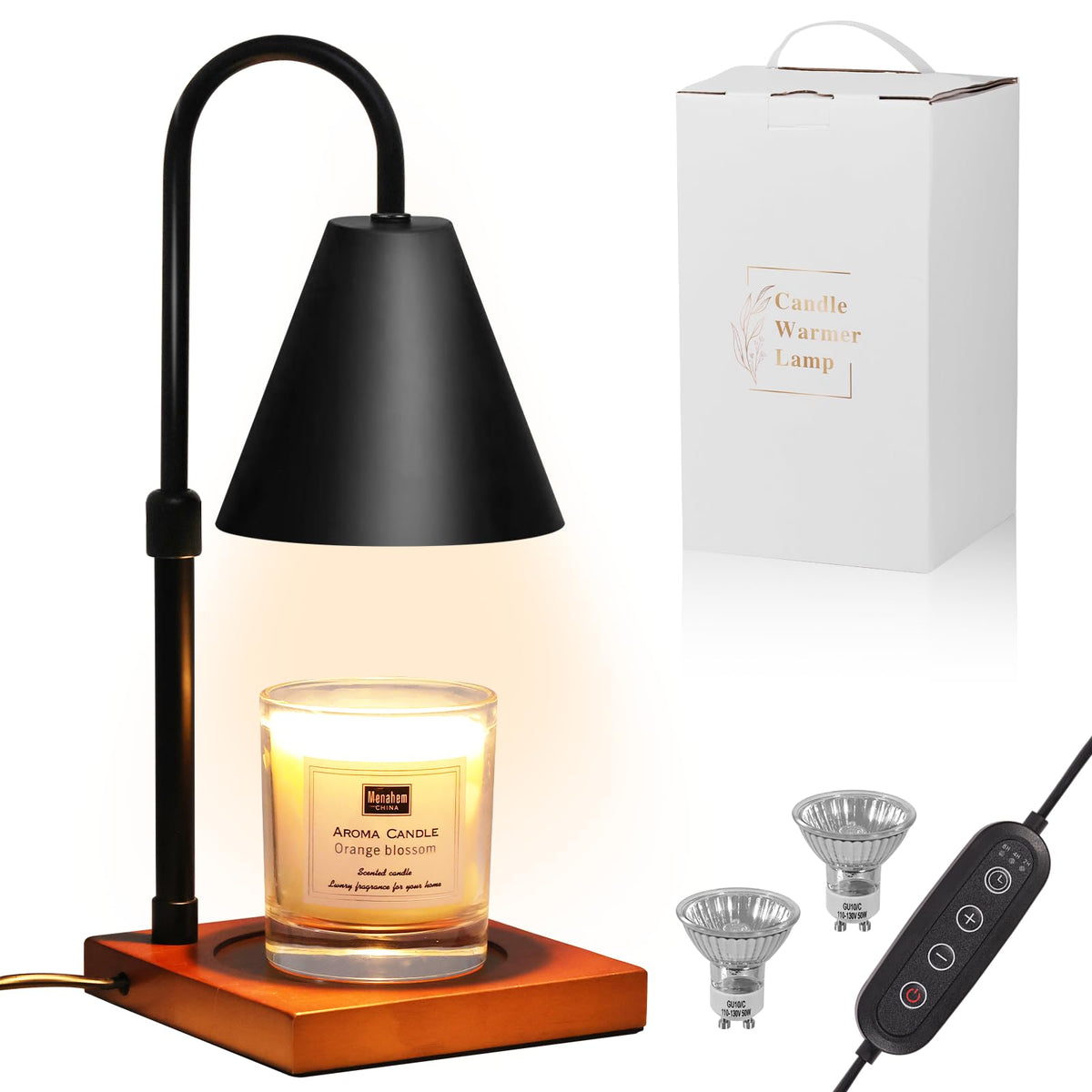 Candle Warmer Lamp with Timer, Adjustable Height Dimmable, 2 Bulbs J104851