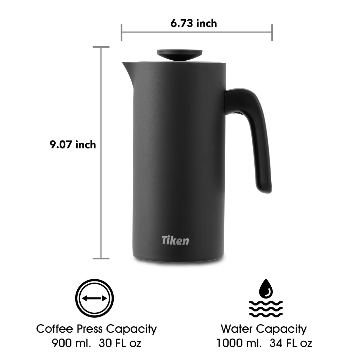 Black 34Oz Stainless Steel French Press Coffee Maker O51098