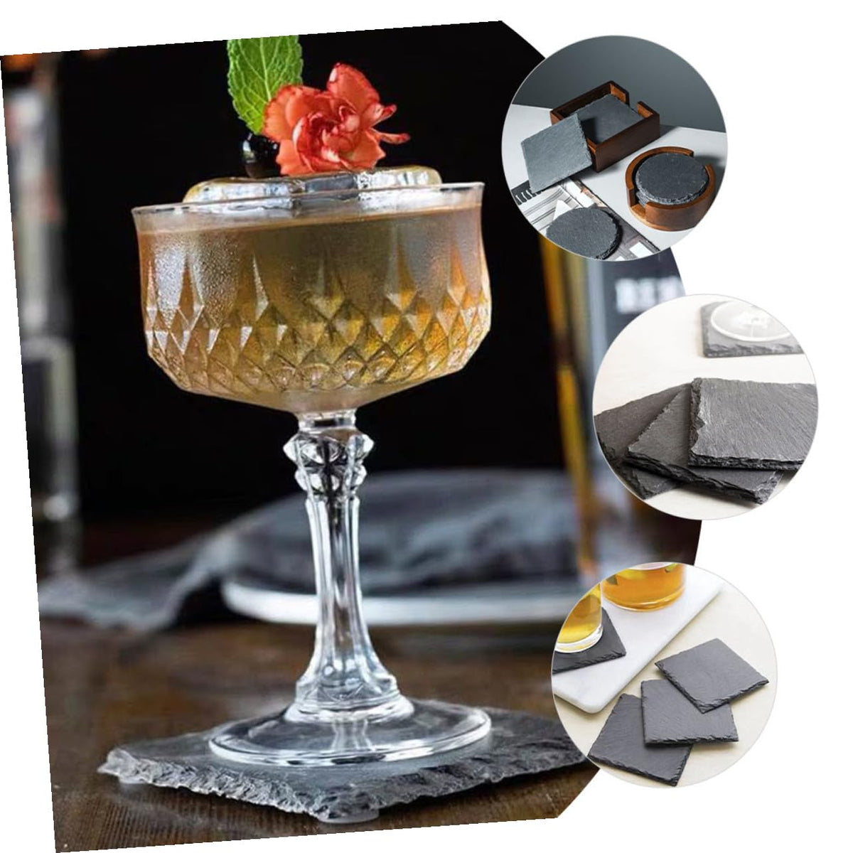 12pcs Natural Stone Coasters Non-Slip Drink Set G7970