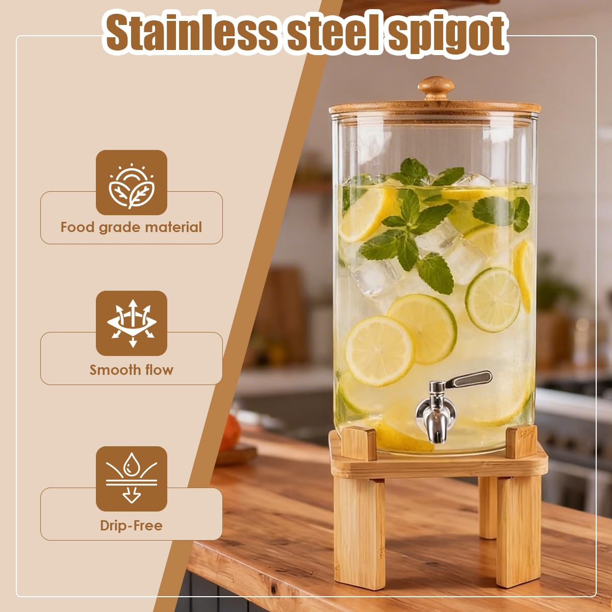 2.3 Gallon Glass Beverage Dispenser with Spigot J9296