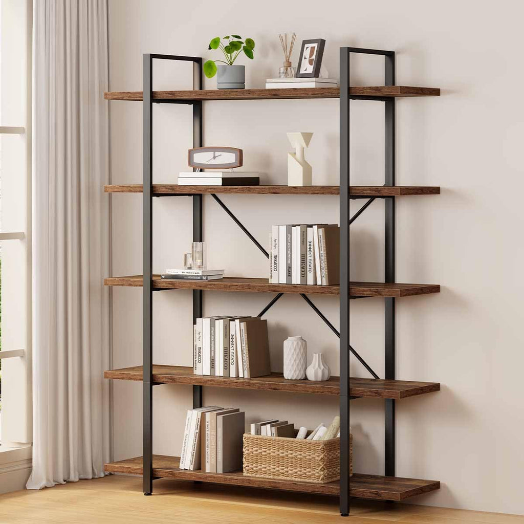 Rustic Brown 5 Shelf Wood Bookshelf M8673