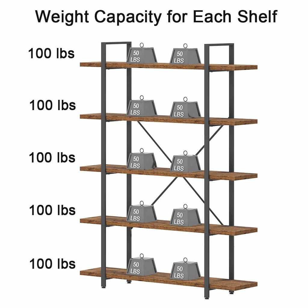 Rustic Brown 5 Shelf Wood Bookshelf M8673