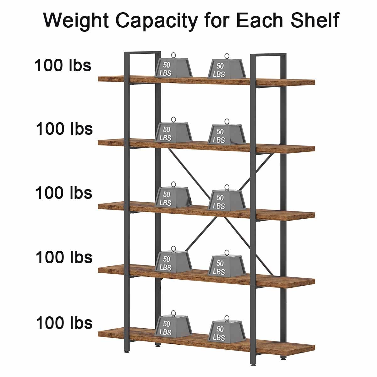 Rustic Brown 5 Shelf Wood Bookshelf M8673