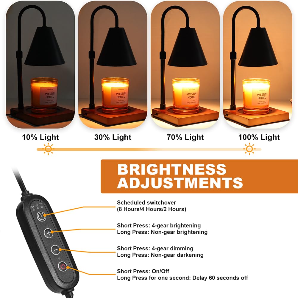 Candle Warmer Lamp with Timer, Adjustable Height Dimmable, 2 Bulbs J104851