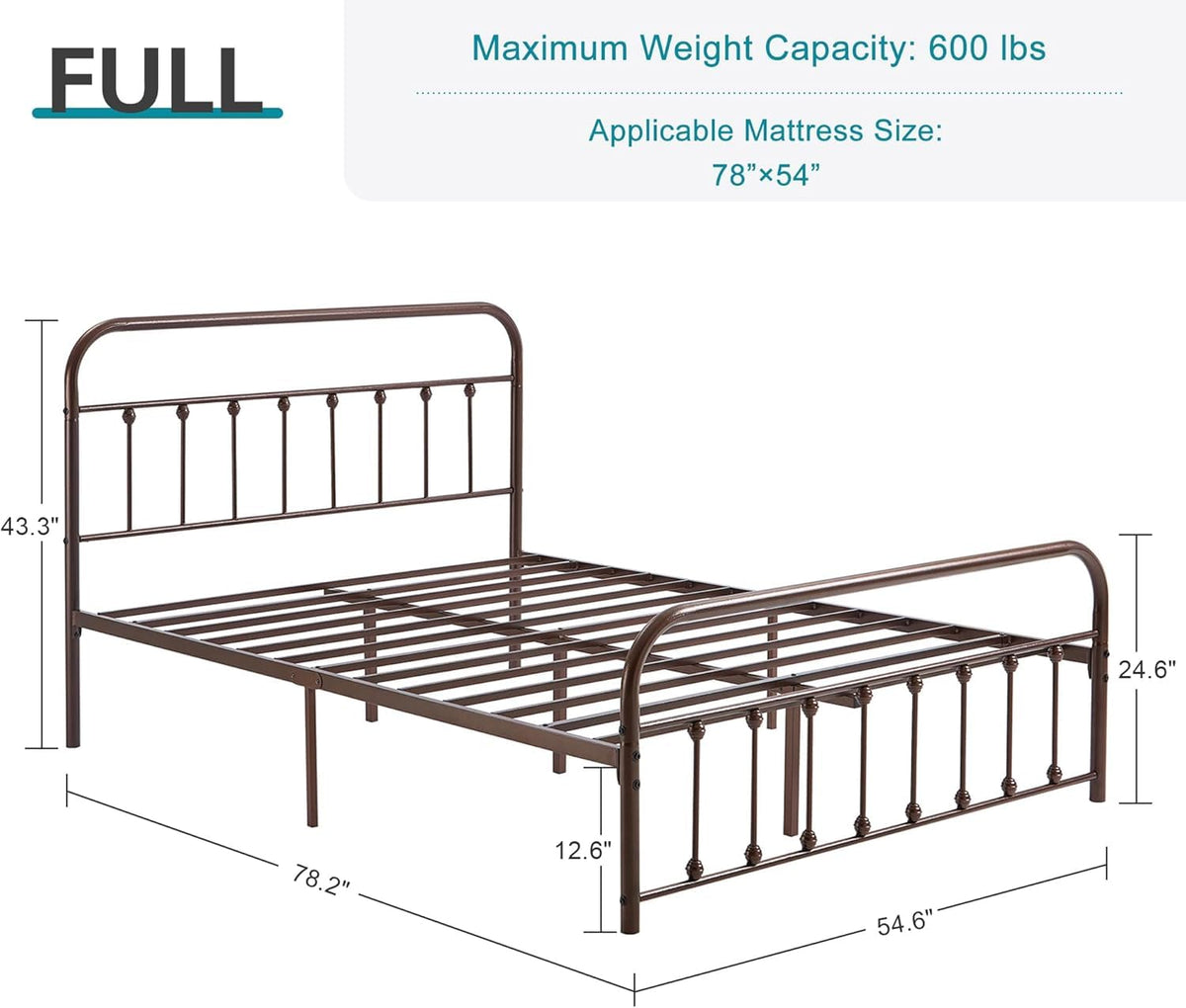 Full Size Metal Bed Frame with Headboard and Footboard Z8046