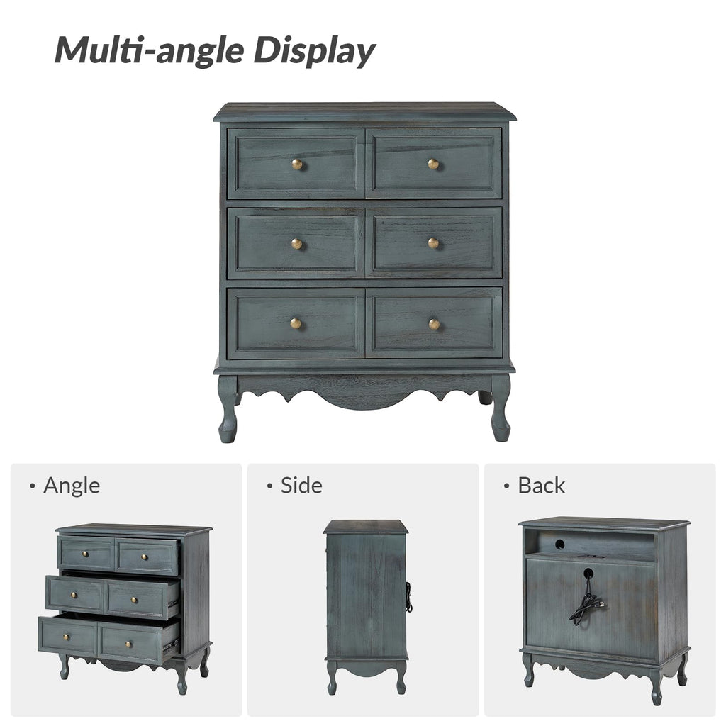 Blue 3-Drawer Nightstand with Charging Station T44979