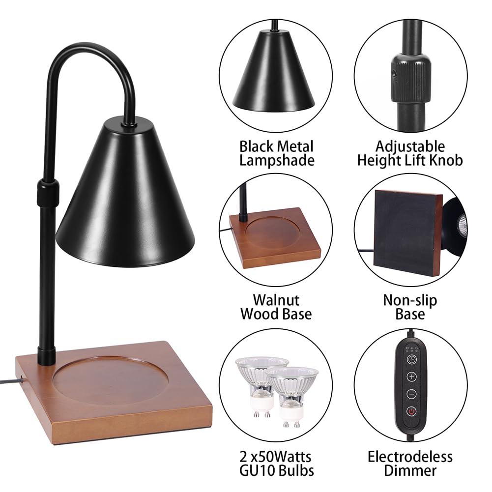 Candle Warmer Lamp with Timer, Adjustable Height Dimmable, 2 Bulbs J104851