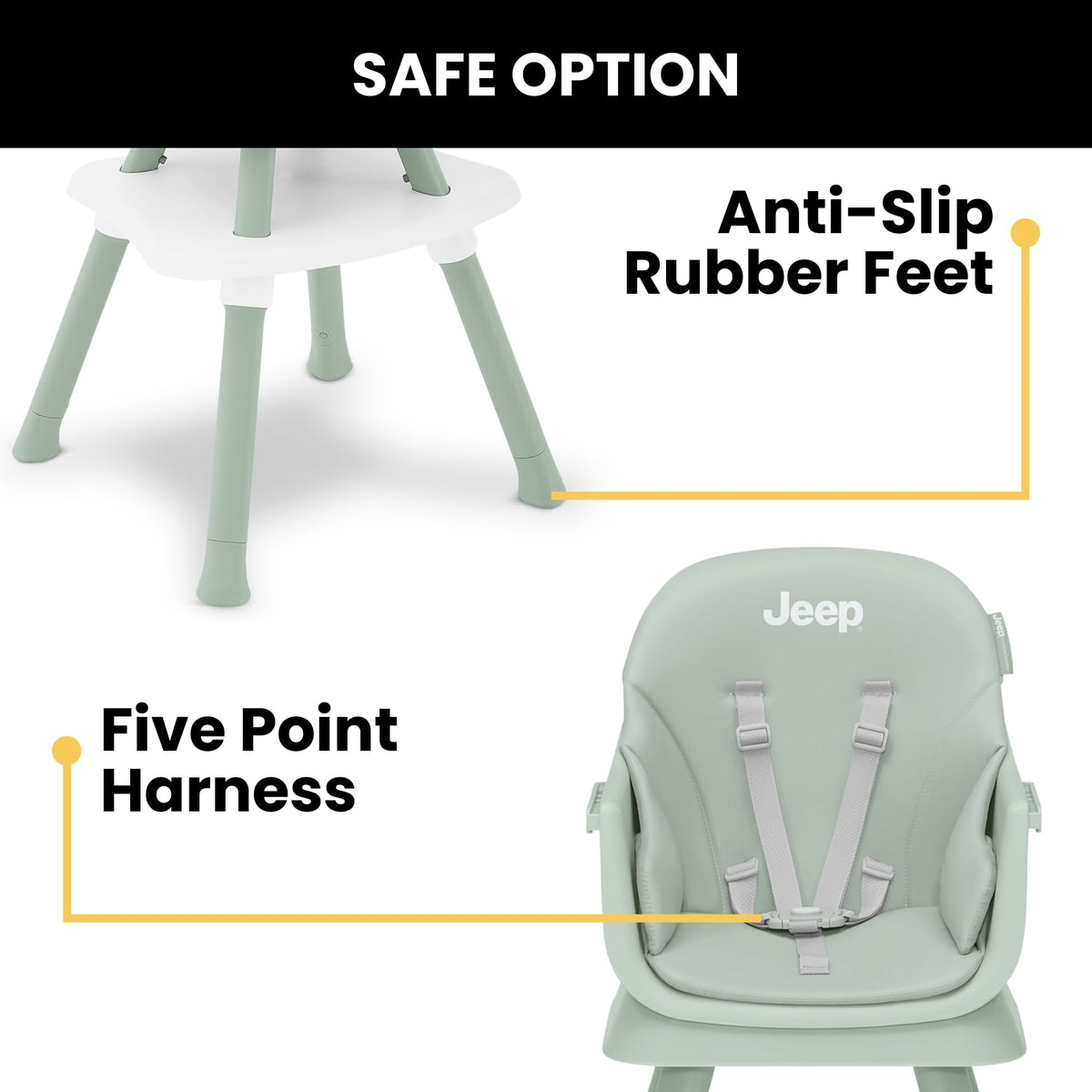 6-in-1 High Chair Converts to Stool Booster Seat Toddler Chair Activity Table and Desk and Chair Sage Green J144