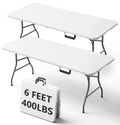 6FT Folding Table, Heavy Duty Plastic Utility Table with Handle, White, 2 Pack Q89985