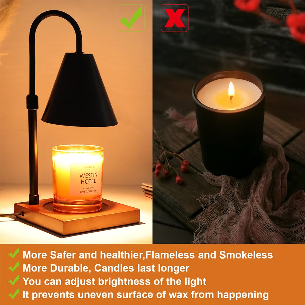 Candle Warmer Lamp with Timer, Adjustable Height Dimmable, 2 Bulbs J104851