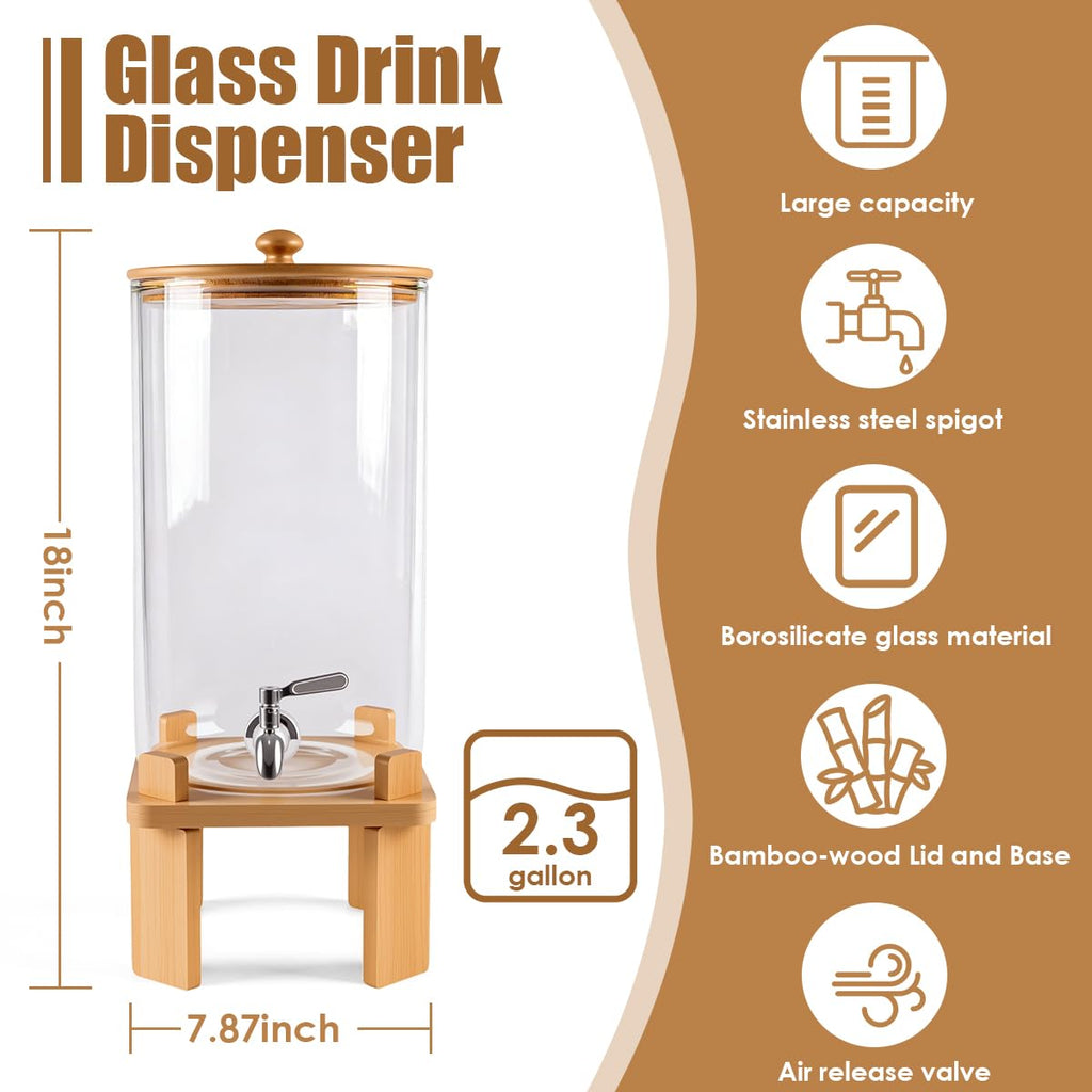 2.3 Gallon Glass Beverage Dispenser with Spigot J9296