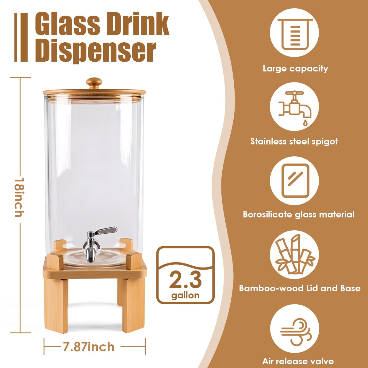 2.3 Gallon Glass Beverage Dispenser with Spigot J9296