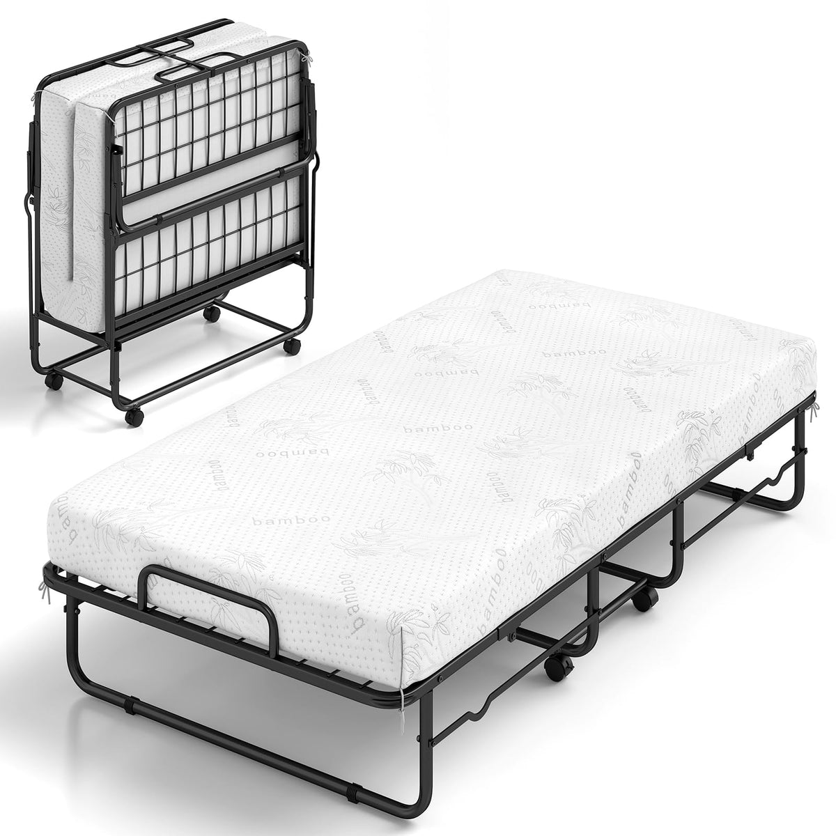 Folding Bed with 5-Inch Mattress, Twin Size Foldable Guest Bed with Metal Frame N795