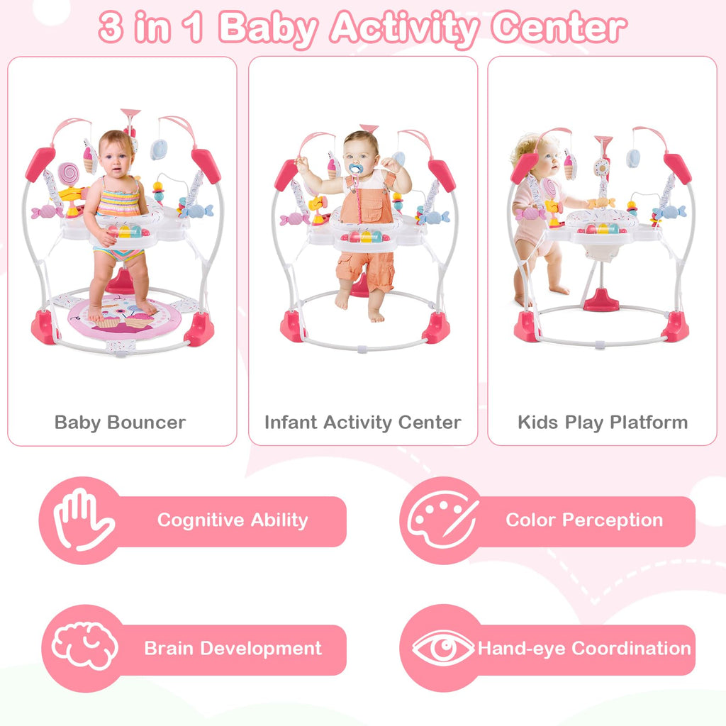 Pink Baby Bouncer Activity Center with Music Lights and Sounds L25951