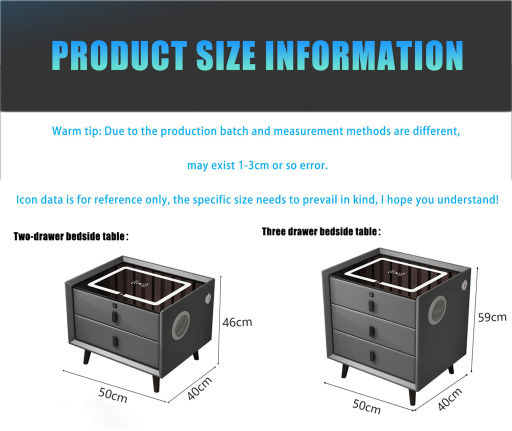 Gray 3 Drawer Smart Bedside Table R515