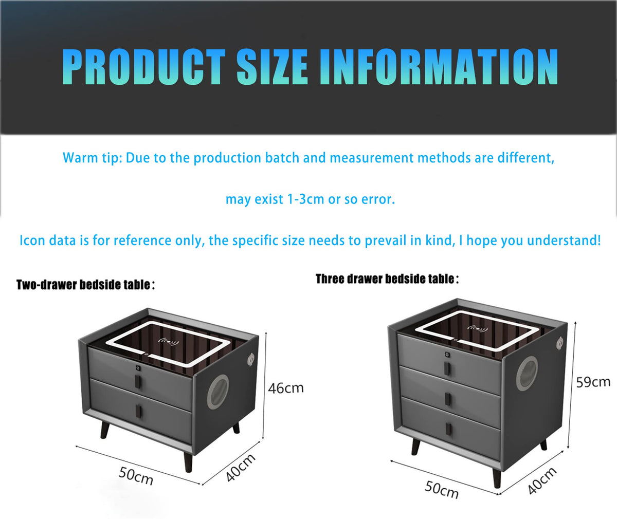 Gray 3 Drawer Smart Bedside Table R515