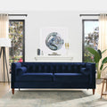 84" Tufted Navy Blue Velvet Sofa with Two Reversible Cushions Q64634