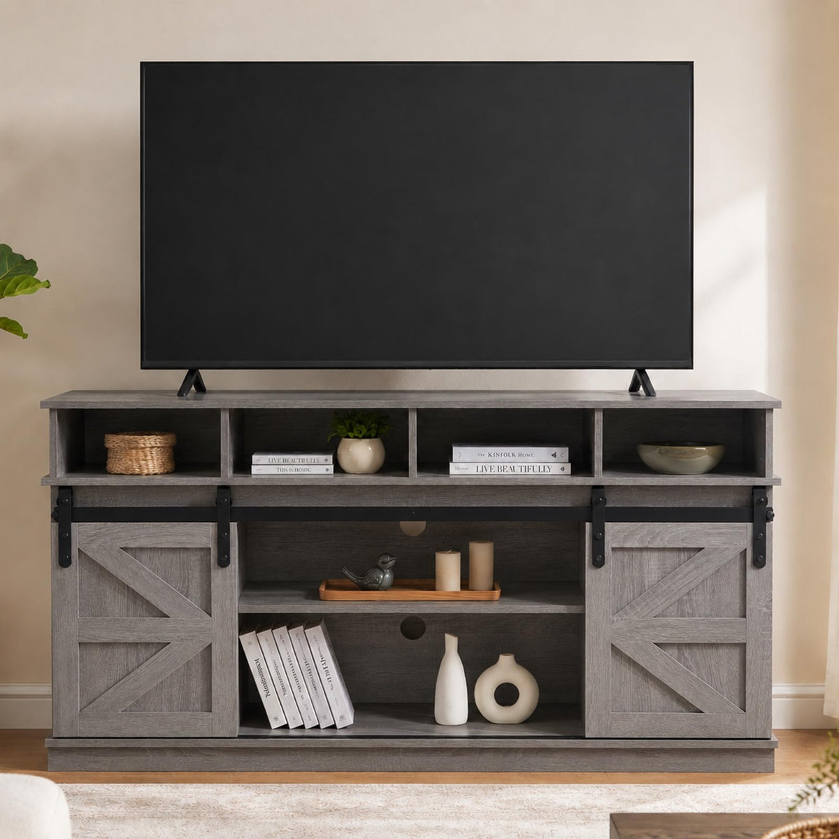Grey TV Stand with Storage for 65 Inch TV N3695