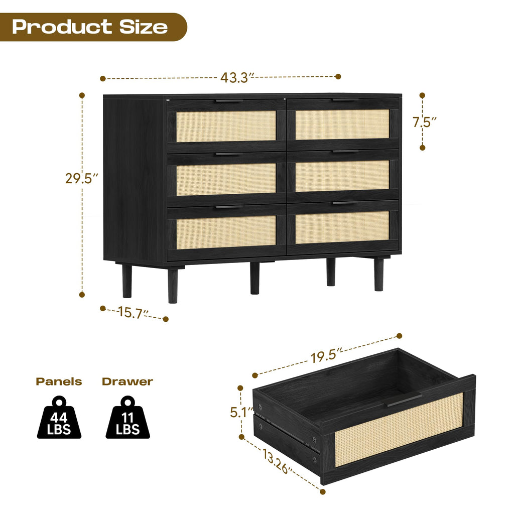 6 Drawer Rattan Wood Dresser N875647