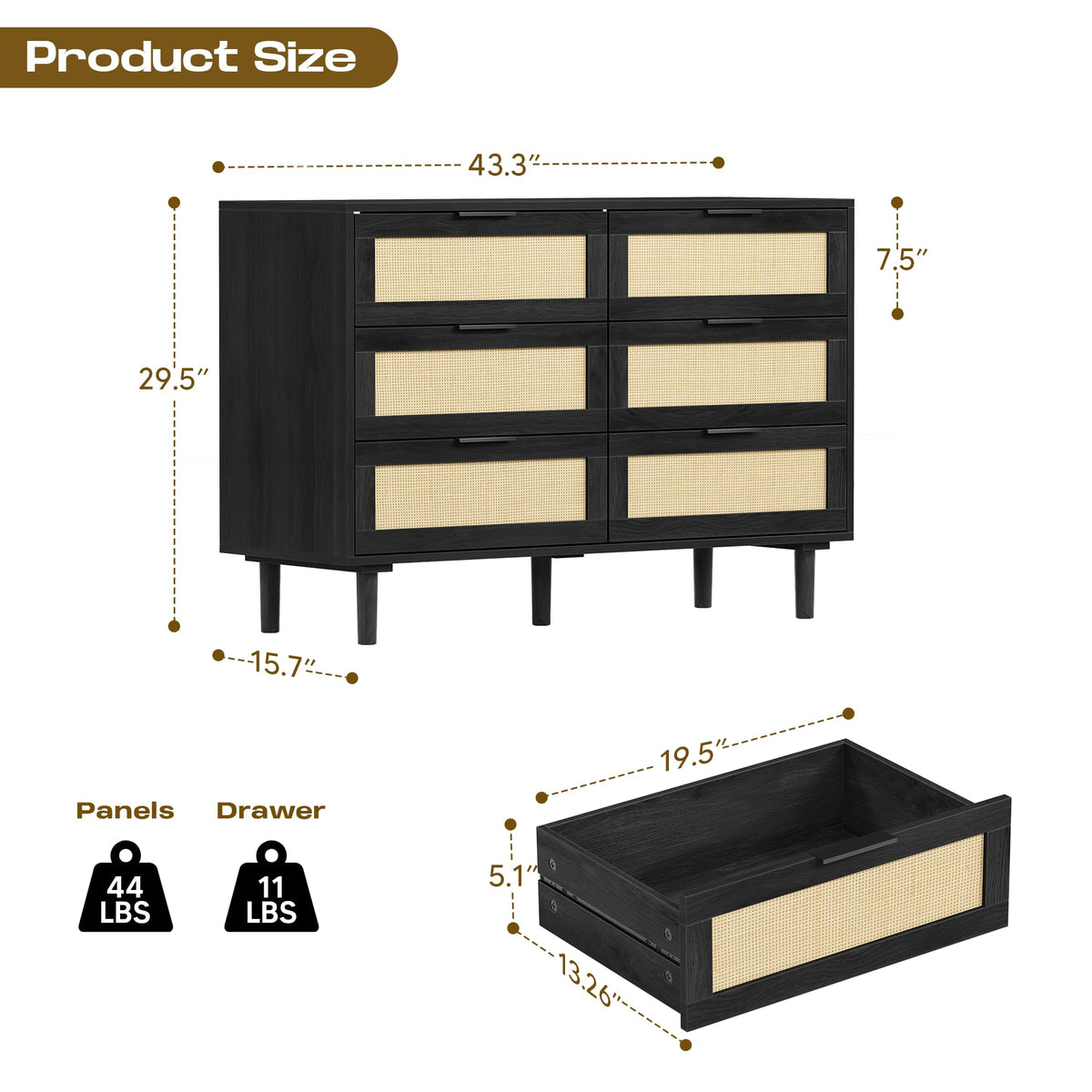 6 Drawer Rattan Wood Dresser N875647