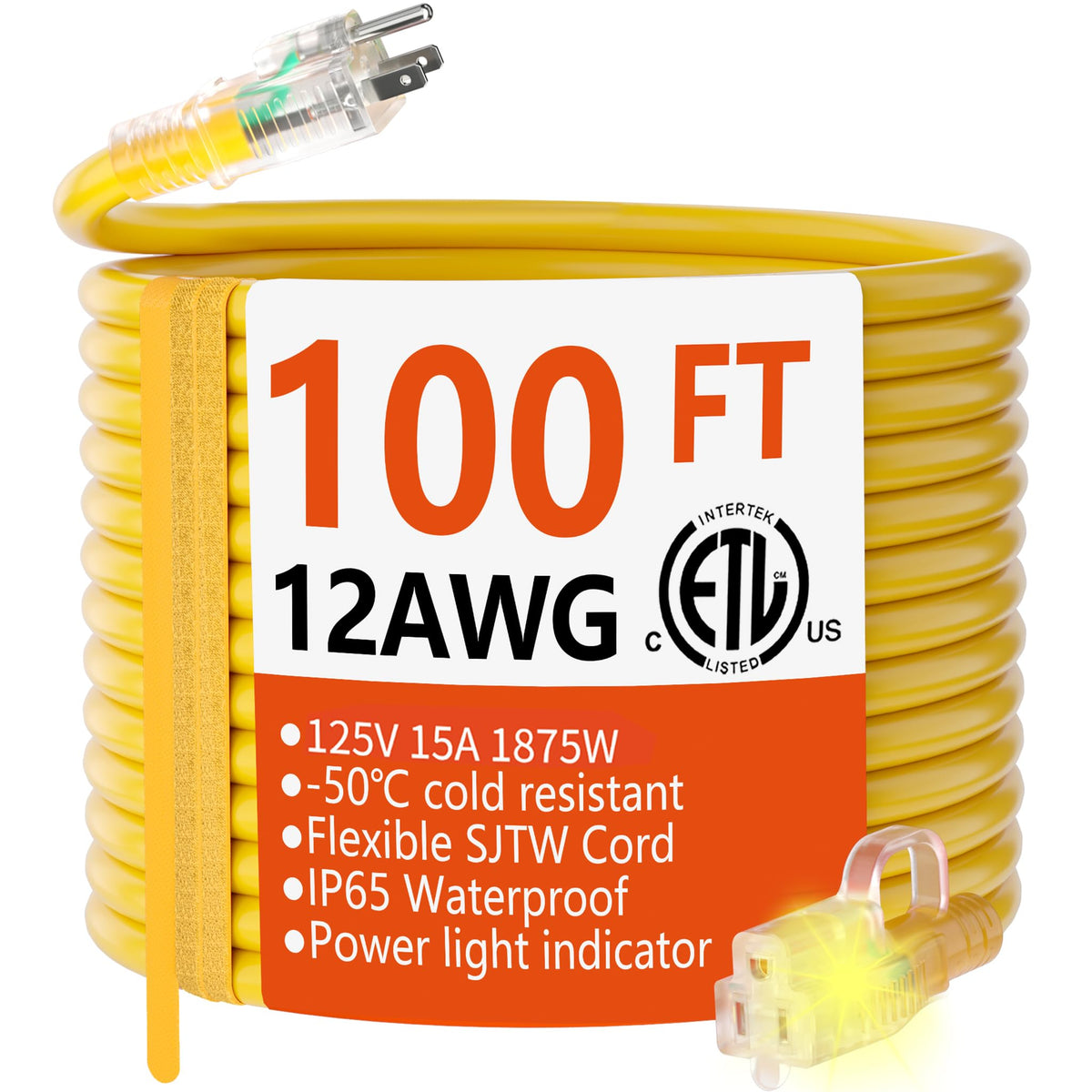 12/3 Gauge Heavy Duty Outdoor Extension Cord 100 FT Waterproof P8640