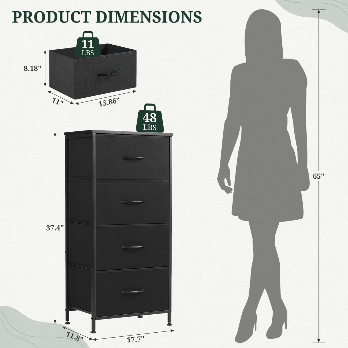 4 Drawer Fabric Storage Dresser with Wooden Top M548