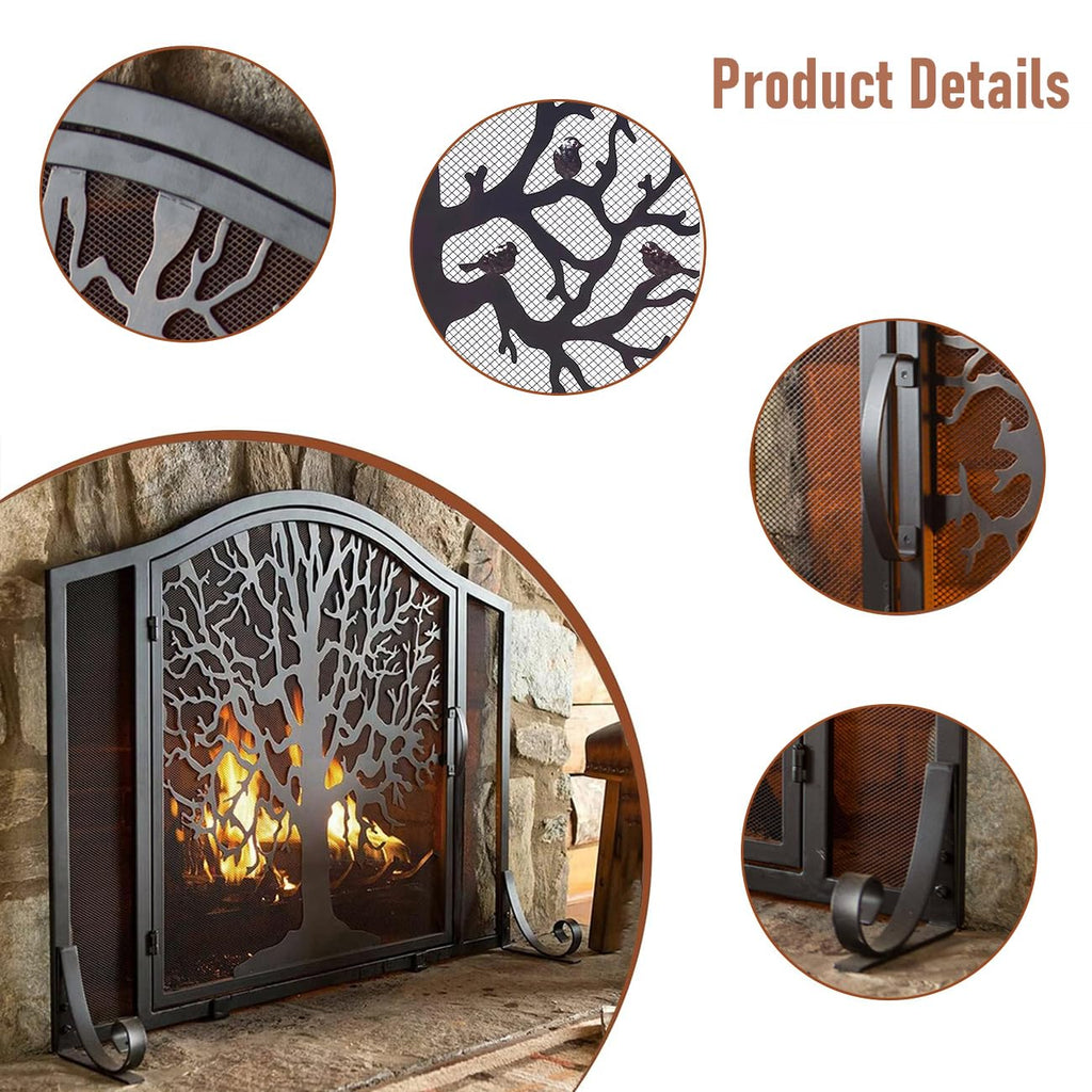 Wrought Iron Fireplace Screen with Locking Doors R856011