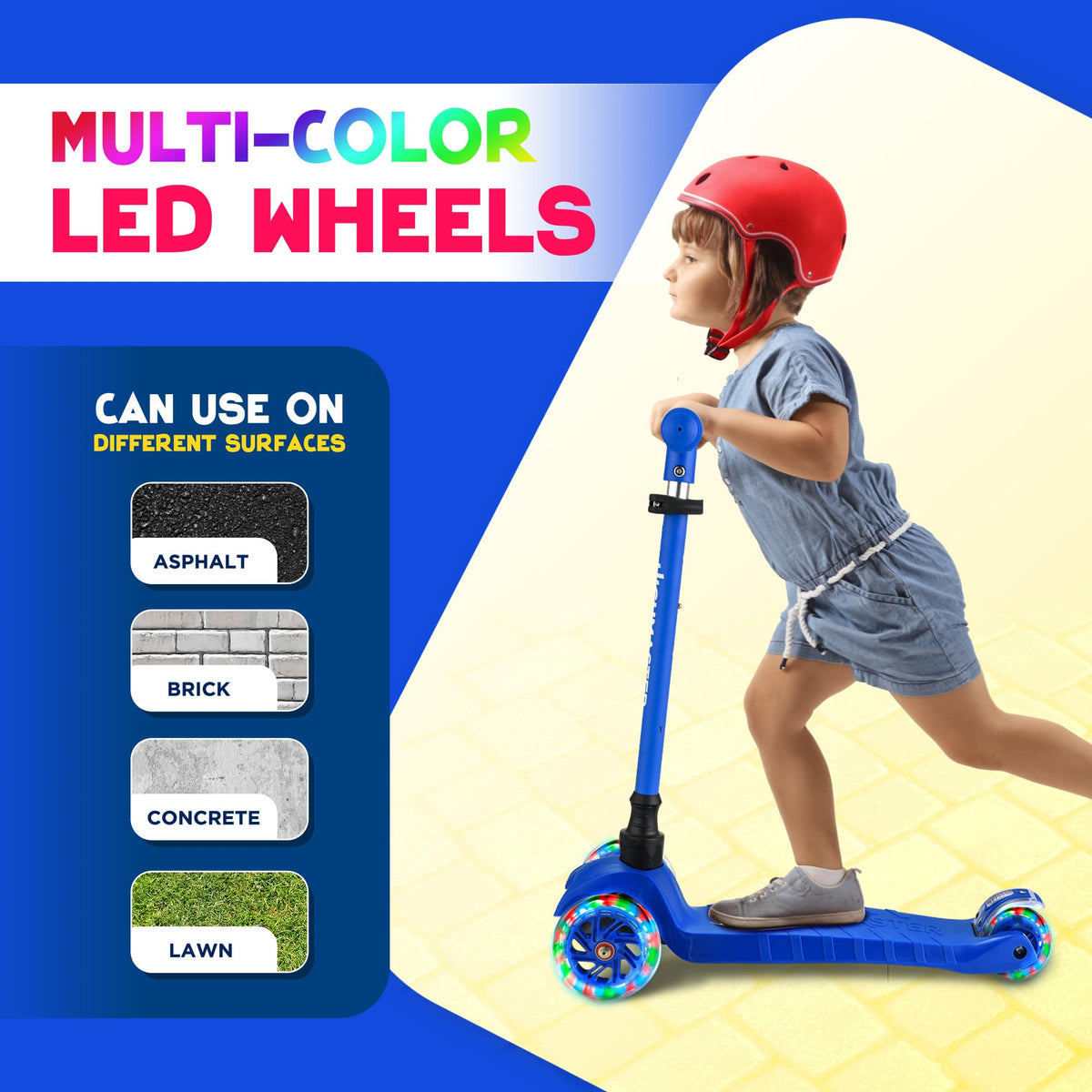 Kids 3 Wheel Kick Scooter with Adjustable Handlebar and LED Wheel Lights D66099