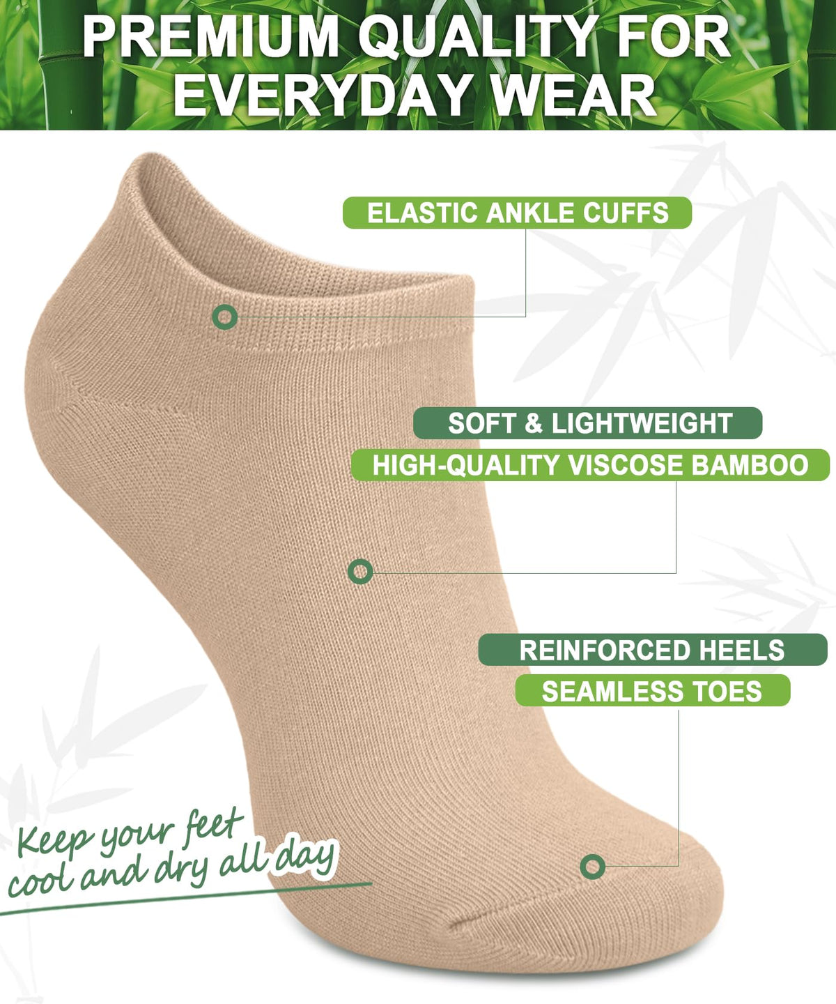 Women's Bamboo Viscose No Show Ankle Socks 7 Pairs R21023