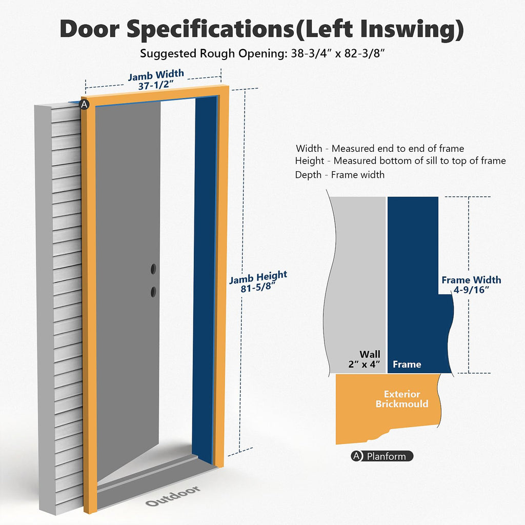 Fiberglass Exterior Door with Brickmould, 36 x 80 Left Hand Inswing 9 Lite Glass D39828