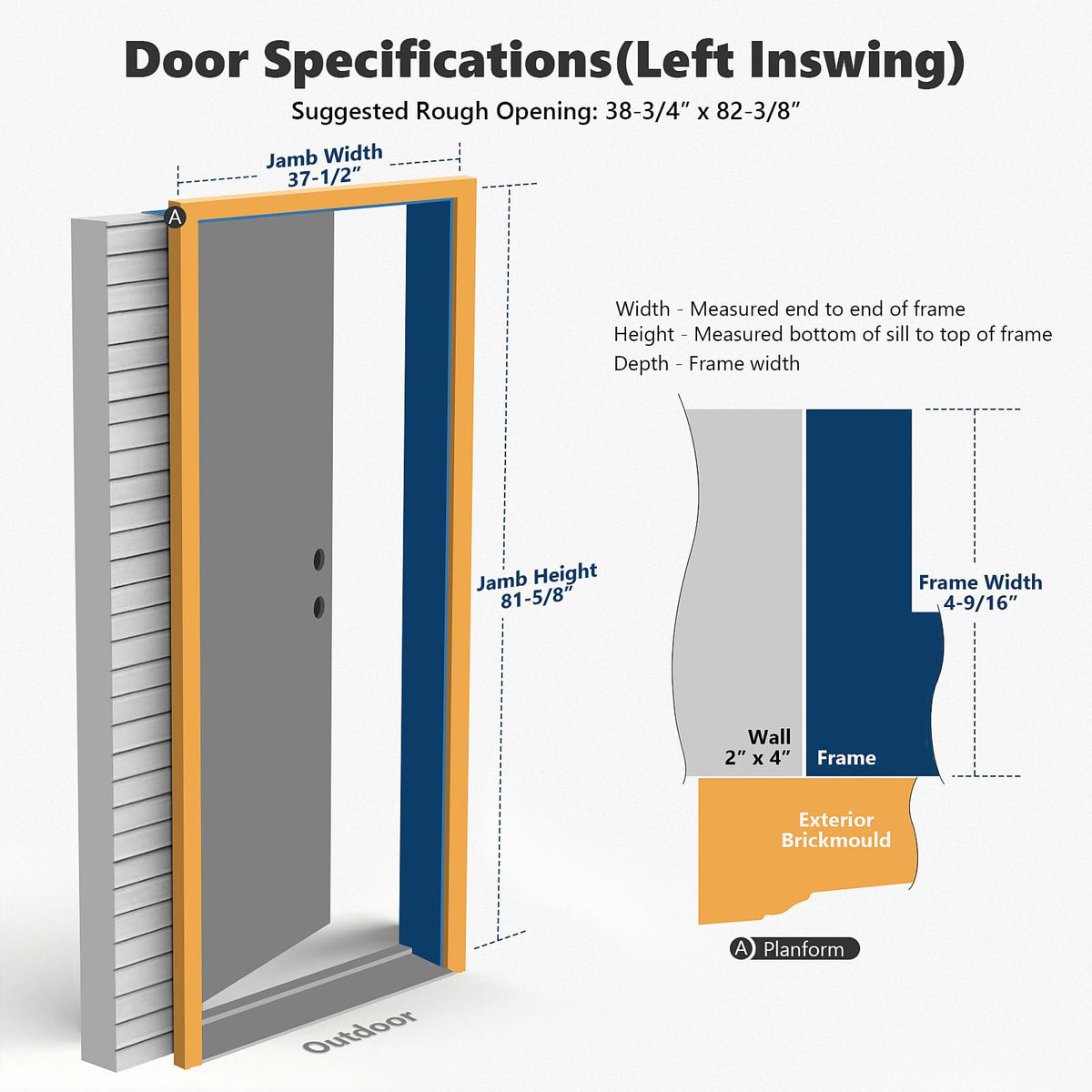 Fiberglass Exterior Door with Brickmould, 36 x 80 Left Hand Inswing 9 Lite Glass D39828
